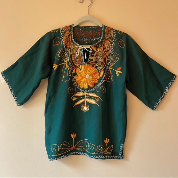 Vintage Tops - Vintage Handmade Embroidered Bell Sleeve Top